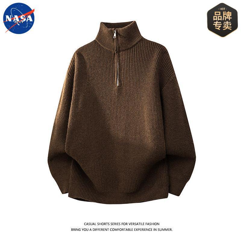 NASA品牌秋冬新款半拉链领针织衫男装痞帅休闲打底半高领套头毛衣|undefined