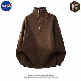 NASA品牌秋冬新款半拉链领针织衫男装痞帅休闲打底半高领套头毛衣