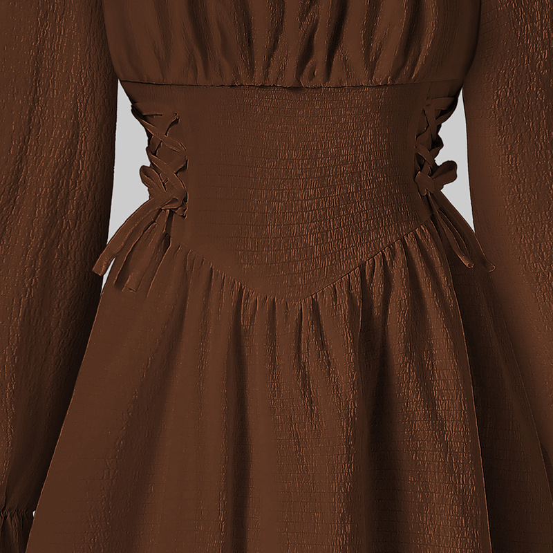 Mädchen Kleid Mit Viereckigem Ausschnitt Und Langen Ärmeln_voghion.com