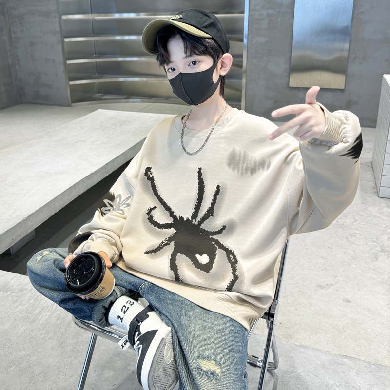 Boys' Spring Personality Cartoon Hoodie 2024 New Arrival Large Children's Sports Casual Long-Sleeve T-Shirt Base Shirt Spring Outfit 9