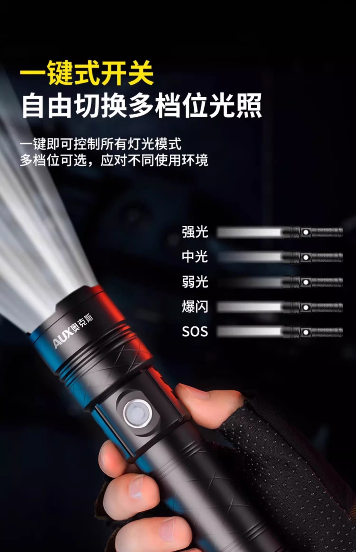 Oaks strong light super bright flashlight outdoor rechargeable long-range small mini portable led flashlight work light