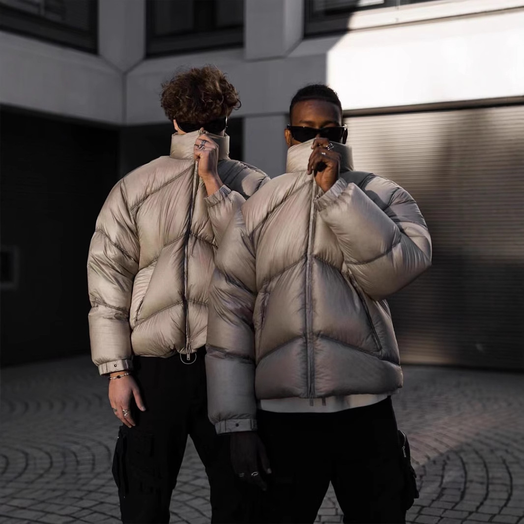 Representar el logotipo de metal Perfil pan color sólido soporte cuello terciopelo abrigo de algodón acolchado American High Street simple cremallera abrigo