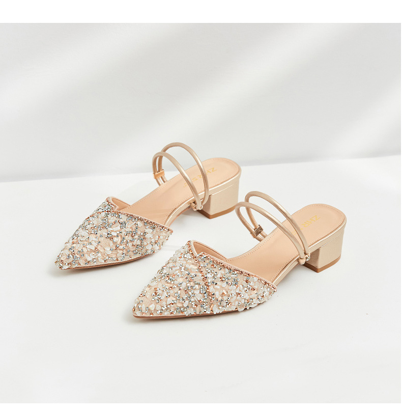 Sandal đính đá nữ đế thấp quai mảnh phối váy — BL139 màu bạc chi tiết 21
