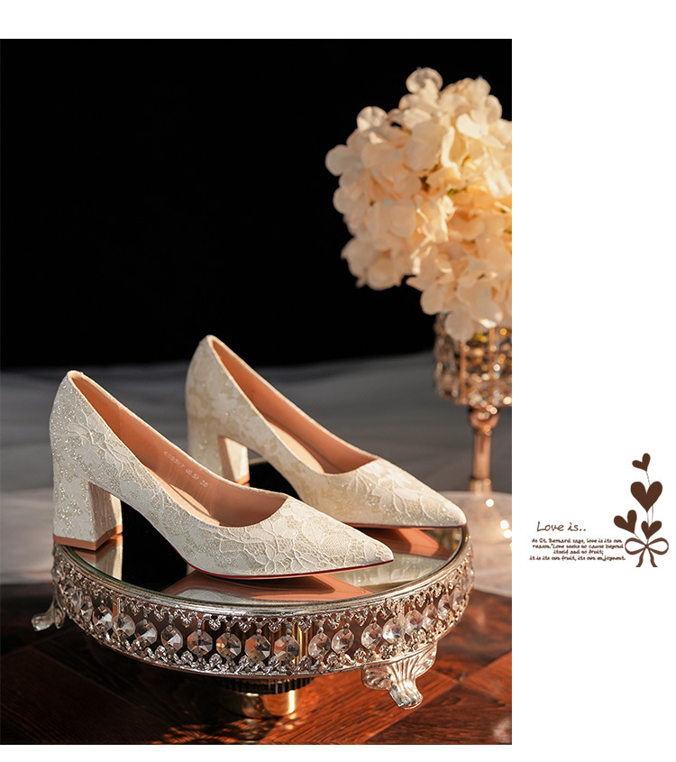 6555G Escarpins à bout pointu pour femme, talon compensé, dentelle française, collection 2025, bout ouvert._voghion.com