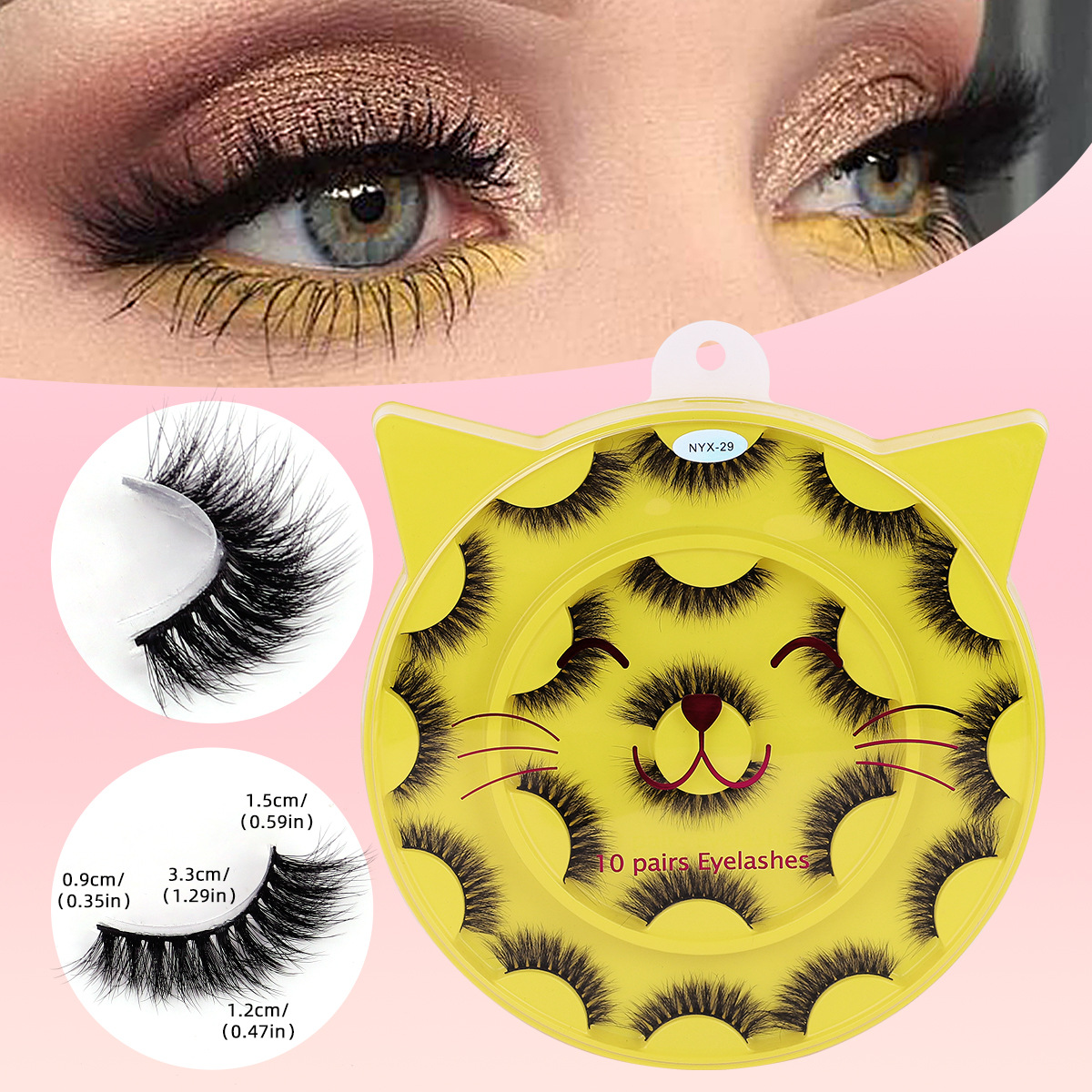 10 pares de pestañas postizas tridimensionales de tallo duro, estilo europeo y americano, pestañas en racimo completas y densas, pestañas postizas de una sola pieza para maquillaje de escenario para maquilladores.