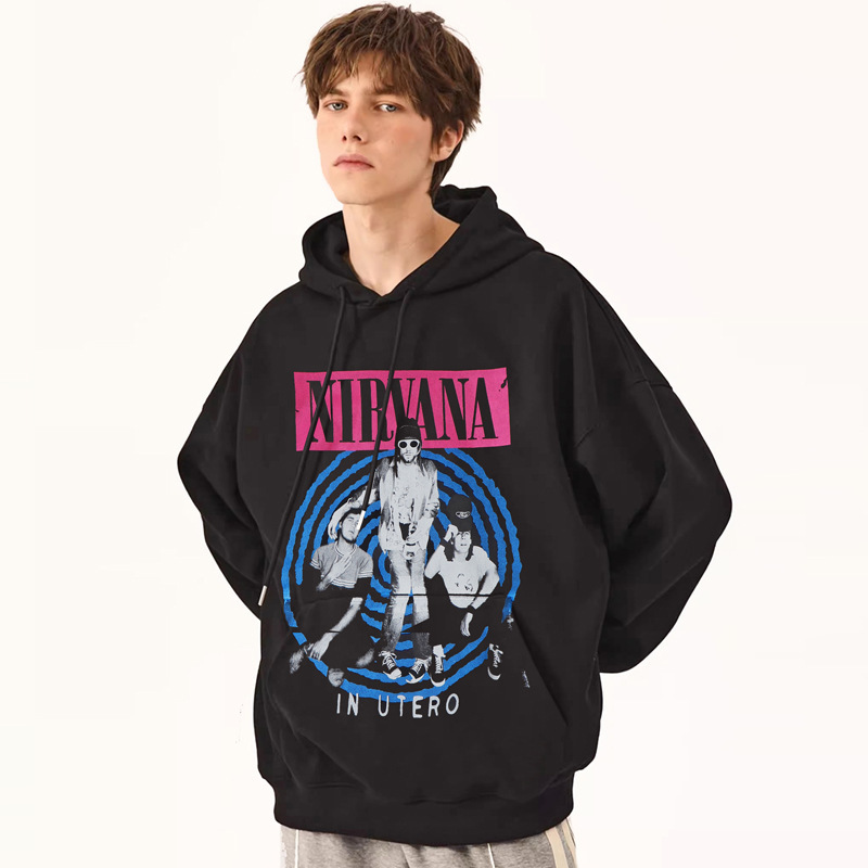 American Retro Trendy Brand Nirvana Band Cover Printed Hooded Sweatshirt Hoodie American Retro Trendy Brand Nirvana Band Cover Printed Hooded Sweatshirt Hoodie