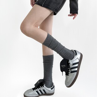 Spring and Autumn Basic Flat Shallow Socks Women's Solid Color Simple All-match Piled Mid-calf Socks Gray Cotton Jk Knee-high Socks