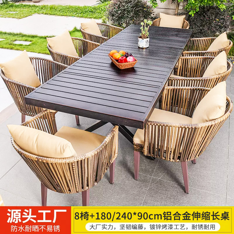 Mesas y sillas al aire libre Villa Patio Jardín Mesas y sillas Terraza de ocio Mesas de ratán Mesas de madera de plástico Combinación Mesas y sillas de ratán al aire libre