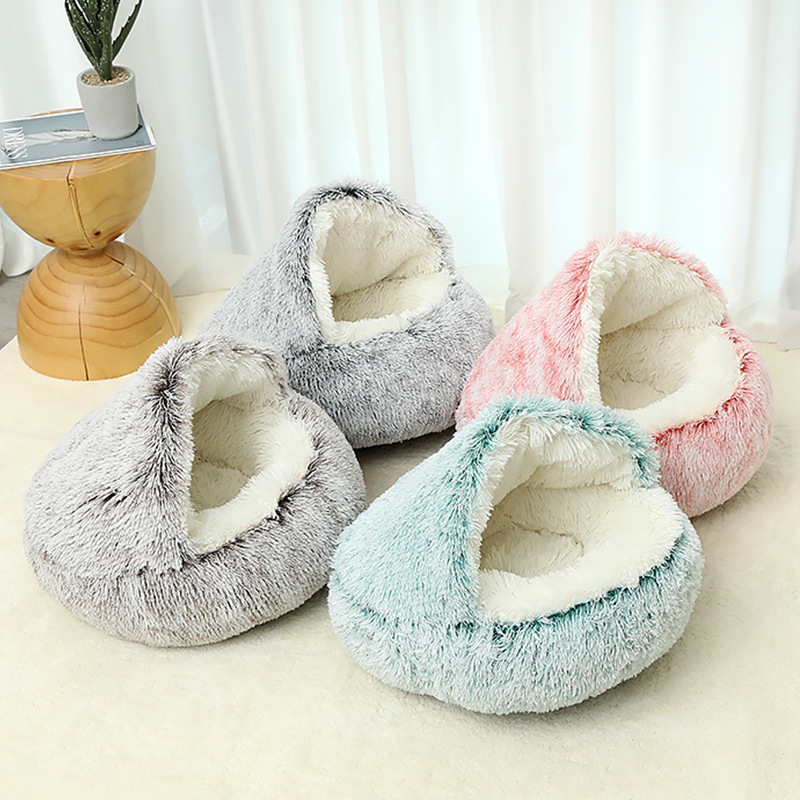 Cross-border exclusive winter semi-enclosed pet bed warm enclosed cat bed dog bed shell-shaped plush cat bed