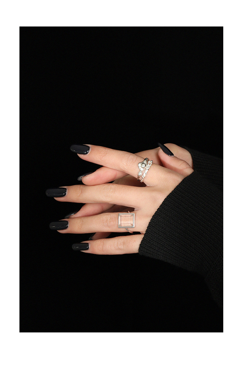 Fashion Square Sterling Silver Plating Crystal Open Ring