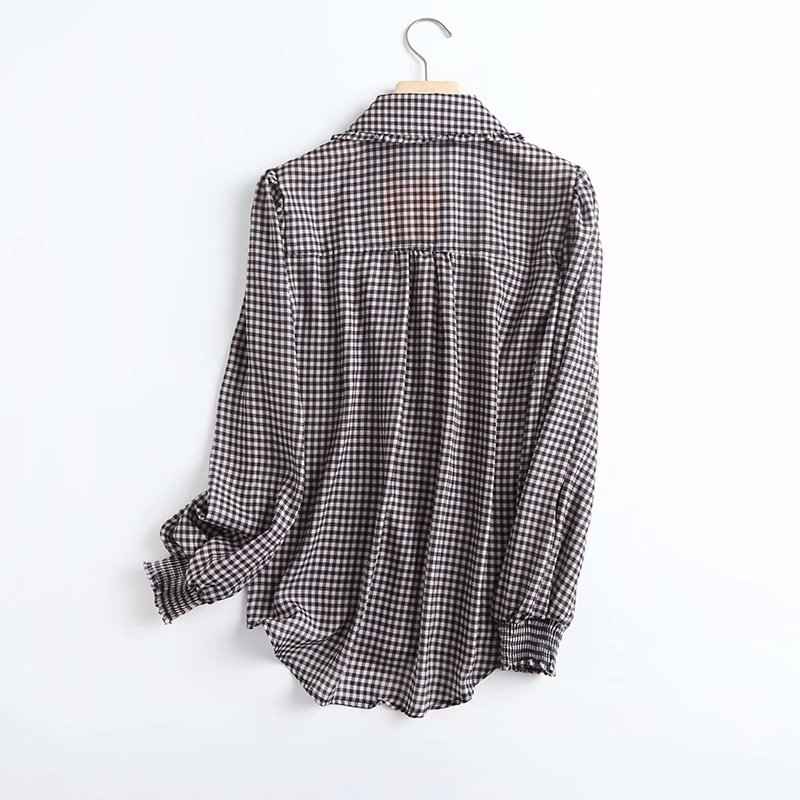 doll collar lantern sleeve loose plaid shirt  NSAM39841