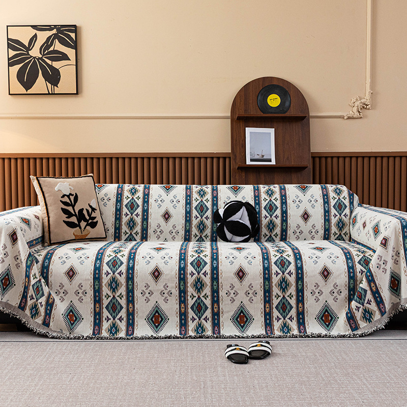 Geometric Chenille Sofa Slipcover With Tassel Edge For All Seasons_voghion.com