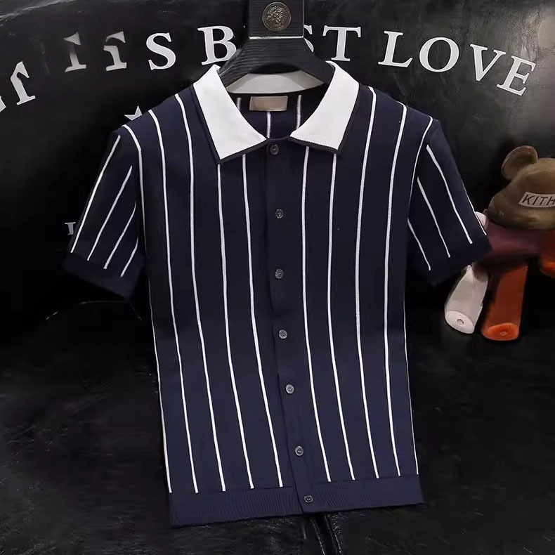 Polo camiseta de punto camiseta de manga corta hombre cardigan rayas viejos negocios de verano transfronterizo transpirable fábrica al por mayor