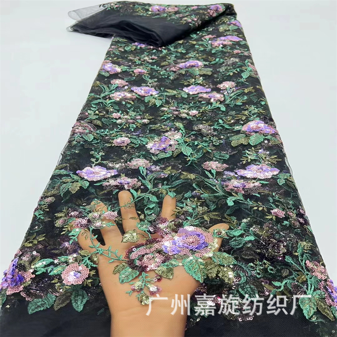 新款叠片平绣绣花布女装童装连衣裙晚礼服婚纱旗袍网纱面料 JX417