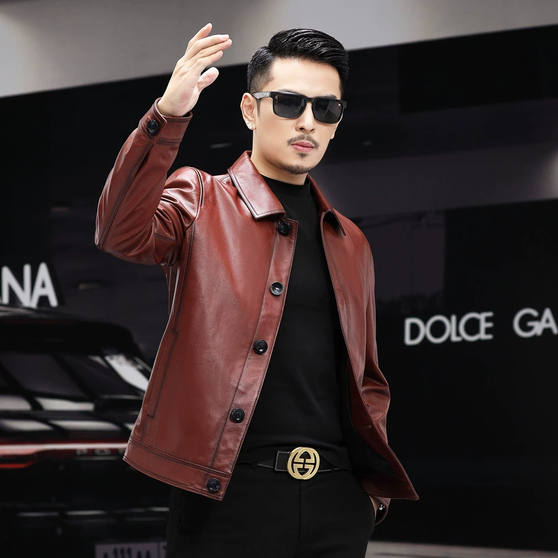 Leather demi-season jacket, genuine leather