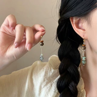 新中式耳环女长款小众禅意文艺复古民族风高级感耳饰蚊香盘耳夹