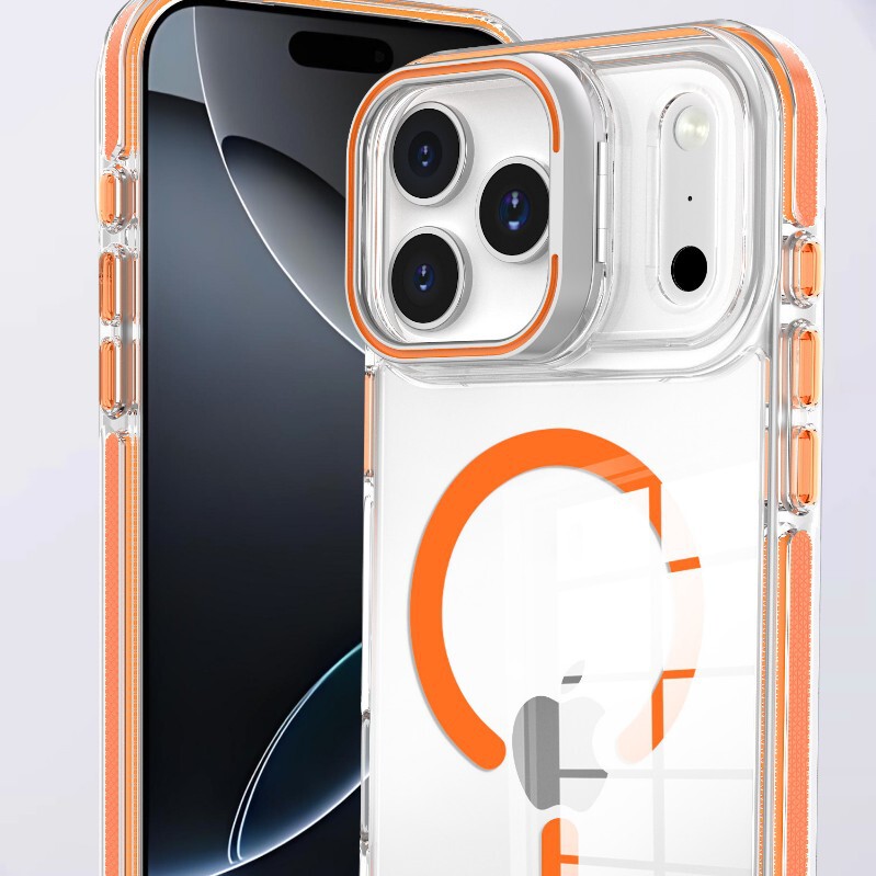 外贸适用iphone17pro手机壳透明防摔金属镜框支架苹果16硬壳磁吸|undefined