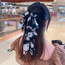 碎花蝴蝶结飘带抓夹女2024年新款高级感发夹后脑勺鲨鱼夹发卡头饰