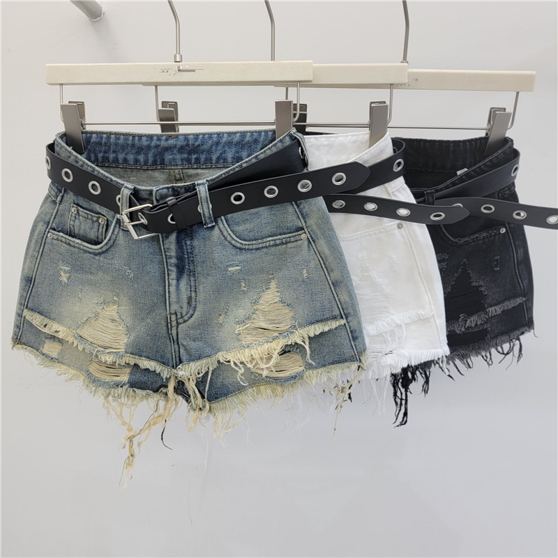 Pantalones Cortos de Mezclilla con Tiro Alto y Rotos Desgastados para Primavera y Verano