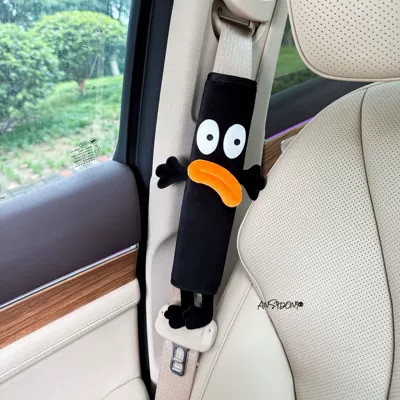Meo Xiaochairen Car Seat Belt Shoulder Protector Car Seat Belt Decoration Gift for New Car Suitable for All Seasons for Women (Sürətlər qutusu və əl tormozu başlıqları) - meo-orange-little-chai-ren-black-velvet-shoulder-cover-single