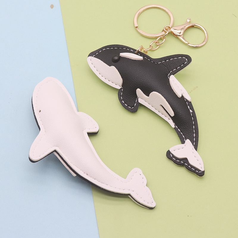 New Marine Animal Whale and Dolphin Leather Keychain, Dolphin, Whale, and Shark Pendant, Car Keychain Accessory