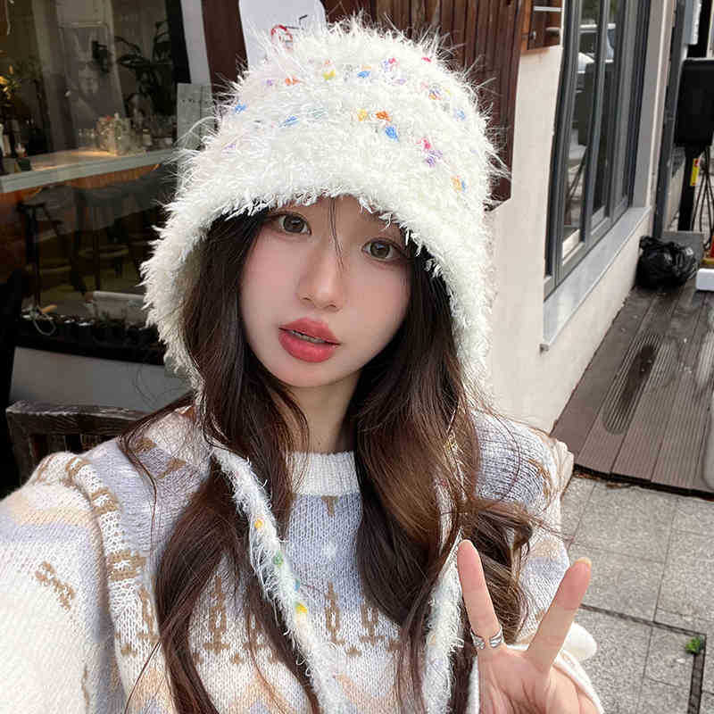 帽子冬季保暖护耳毛线帽可爱甜美出游韩系毛线帽显脸小防寒套头帽|undefined