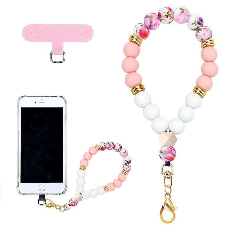 Amazon's Best-Selling Marble Beaded Phone Wristband, Silicone Beaded Keychain, Anti-Loss Key Ring