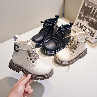 Little Bear Gentleman 2024 Autumn/Winter Children's Martin Boots Leather Boots Baby Fleece-Lined Short Boots Soft Sole Single Boots Winter Style
