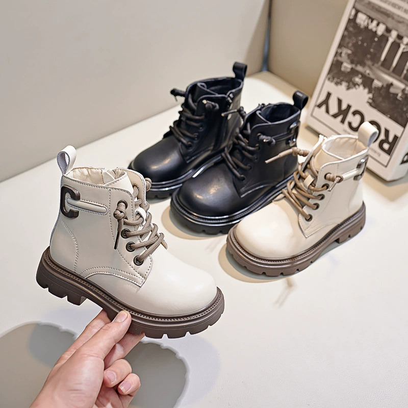 Детские кожаные ботинки Little Bear 2025 осенне-зимние, на флисовой подкладке, с мягкой подошвой, короткие, в зимнем стиле