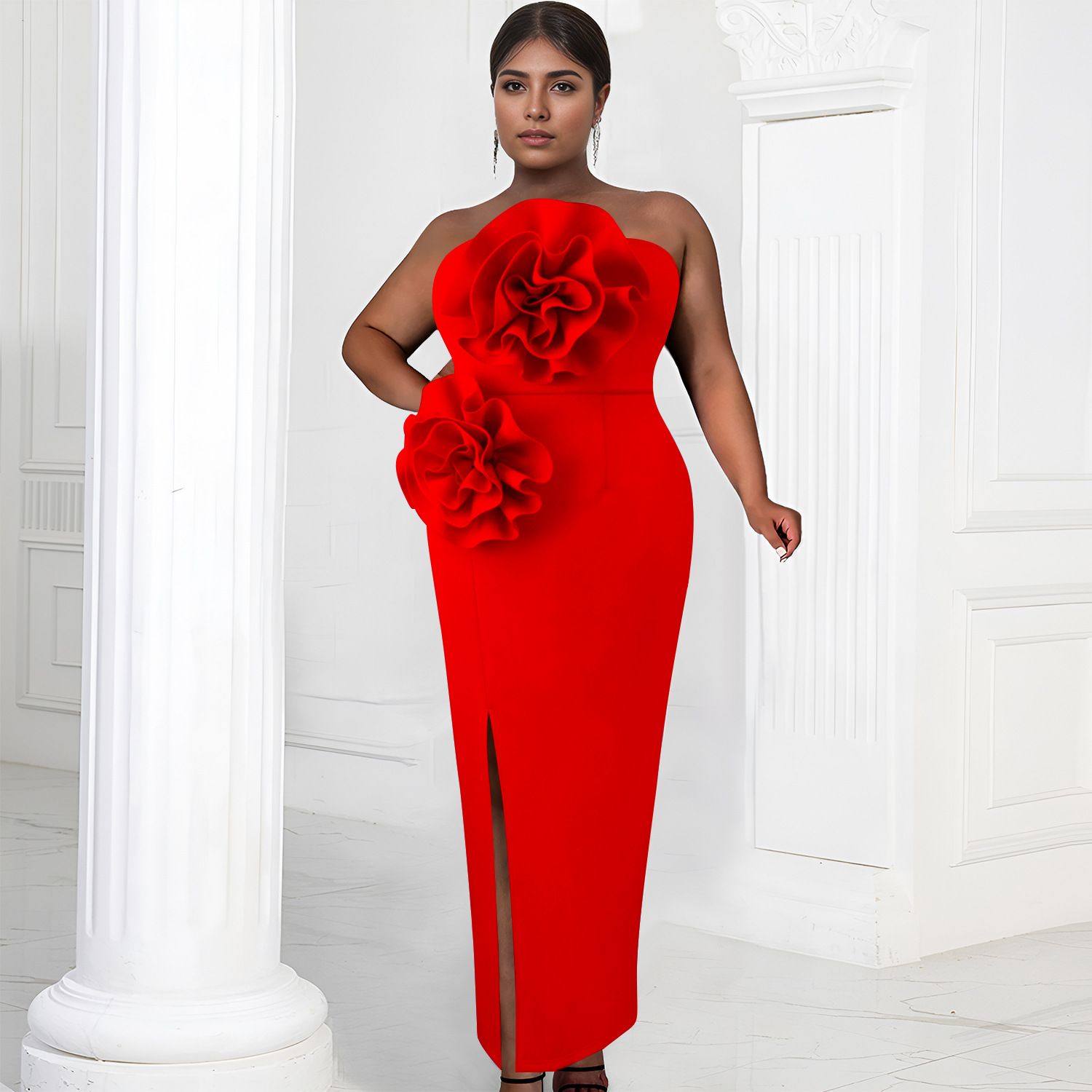 C7039 Aliexpress transfronterizo Amazon estación independiente de moda europea y americana ropa de mujer sin mangas de color sólido vestido de bifurcación nuevo
