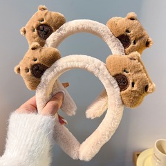 新款2024毛絨卡皮巴拉發箍女洗臉化妝敷面膜頭箍搞怪頭飾品美拉德