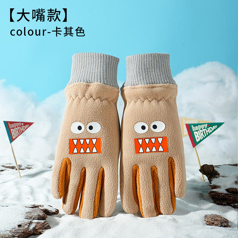 卸売子供用漫画柄滑り止め手袋、裏起毛厚手保温手袋、アウトドアスポーツ防水滑り止めスキー手袋