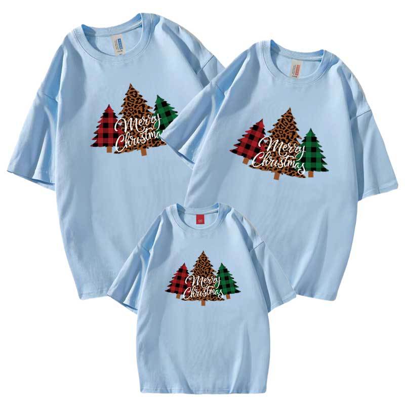 Nuevo Tres madre-niño ropa camiseta manga corta árbol de Navidad A cuadros Ropa de padres e hijos de Navidad europea y americana de comercio electrónico transfronterizo