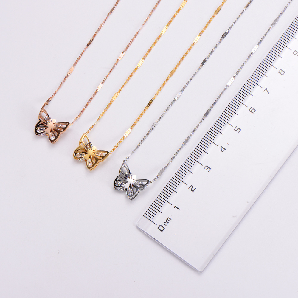 Womenu0027S Fashion Butterfly Stainless Steel Rhinestone Pendant Necklace Diamond Stainless Steel Ne
