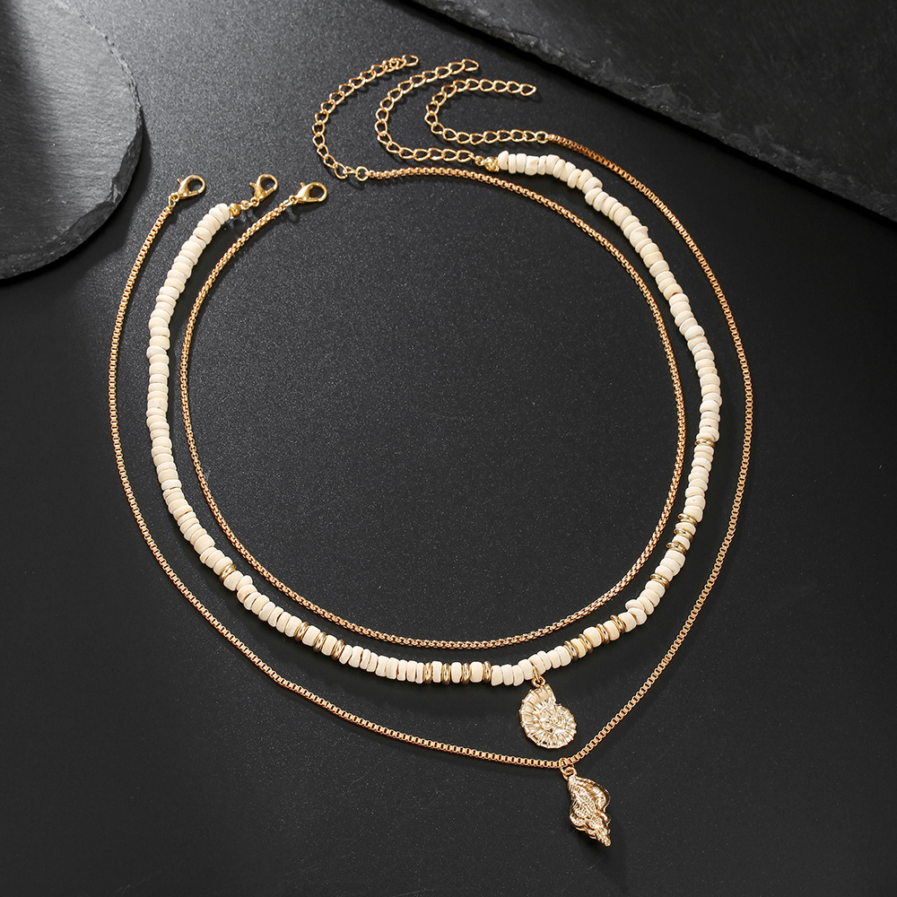 Bohemian Men's Beach Style Coconut Shell Conch Pendant Necklace Men's Hip-Hop Niche High-End Stacked Clavicle Chain