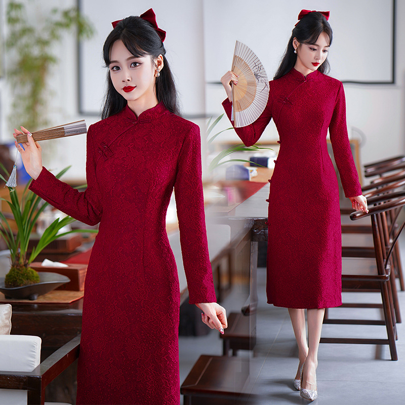 Real shot autumn and winter New Toast dress bridal wedding dress wedding banquet can be worn at ordinary times cheongsam dress Real shot autumn and winter New Toast dress bridal wedding dress wedding banquet can be worn at ordinary times cheongsam dress