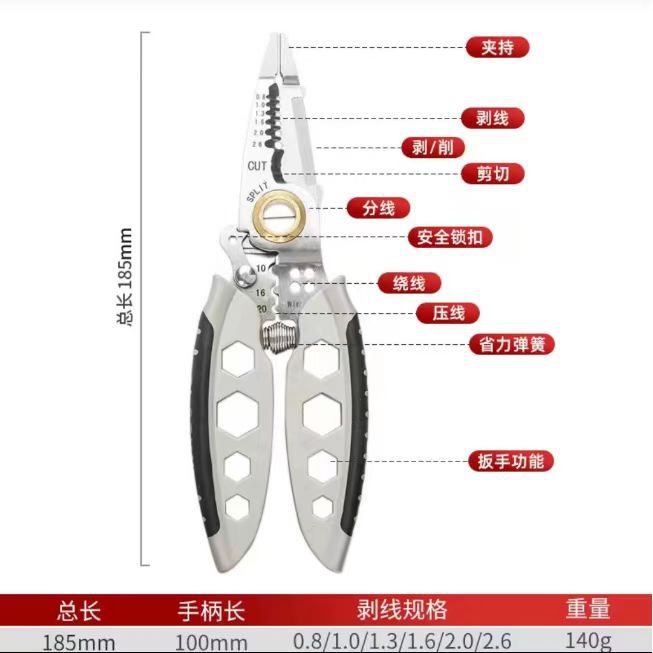 多功能剥线钳电工专用剥电线皮神器拨线钳不锈钢破线剥线钳子扒线详情7