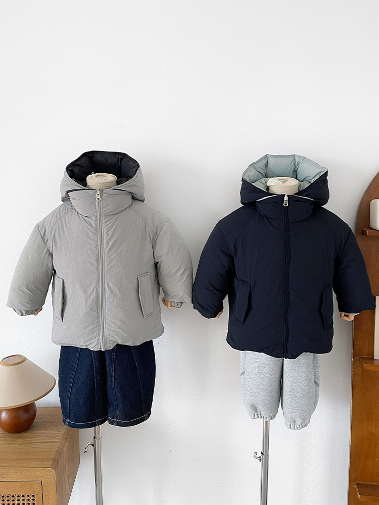 Wind Valley 2025 invierno nueva ropa infantil para niños coreanos dos lados con chaquetas de plumón para niños y niñas abrigo con capuz