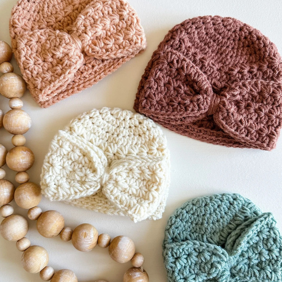 Rosas sombrero de crochet patrón de sombrero de aguja de estrella gran arco sombrero de bebé MJs deshacerse del diseño