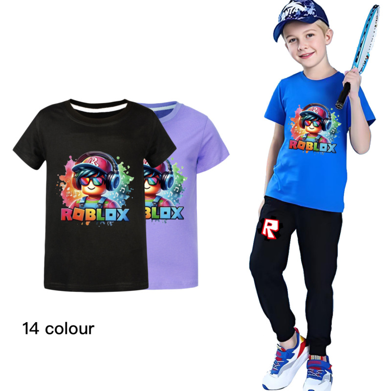 Roblox Summer Short-Sleeved T-Shirt and Long Pants Set for Older Children 5528 Roblox Summer Short-Sleeved T-Shirt and Long Pants Set for Older Children 5528