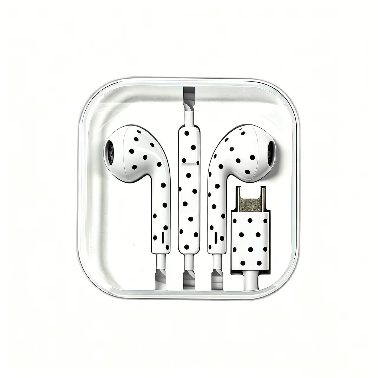 Apple water transfer print polka dot, painted star, floral pattern wired earphones with microphone and type-c for mobile phones wholesale
