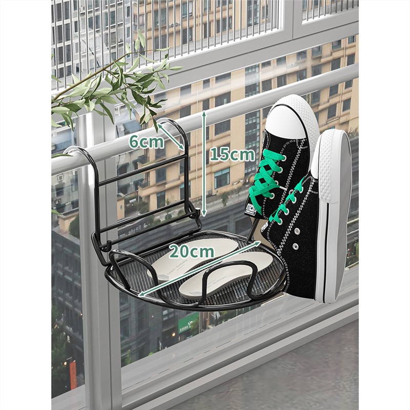 Balcón estante de secado de zapatos artefacto anti-robo ventana barandilla ventana estante de secado ventana alféizar sandalias de secado al aire libre