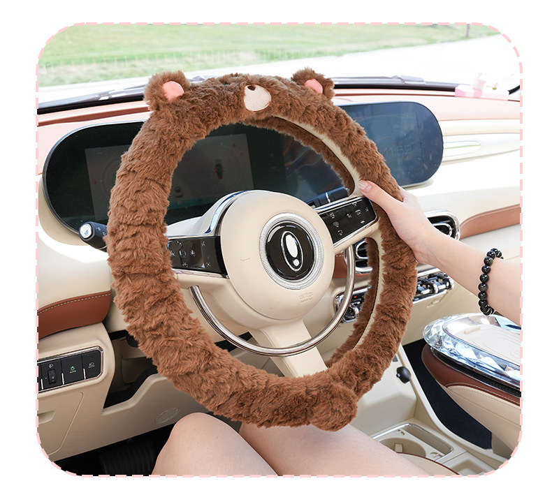 Car Steering Wheel Cover Winter Plush Warm Cartoon New Style Protective Handlebar Cover Cute Non-Slip Universal Female Handlebar Cover