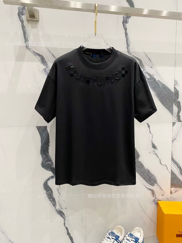 跨境奢潮驴家高品质L满印字母短袖潮牌外贸经典款圆领男女宽松T恤|undefined