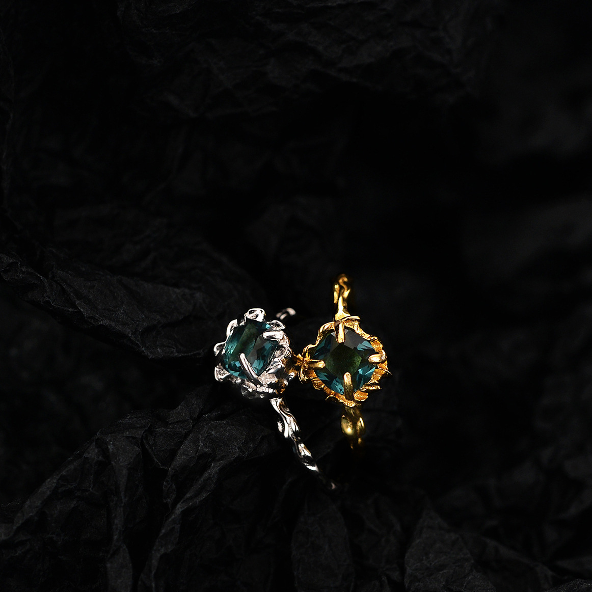 Simple Style Square Silver Plating Inlay Gem Open Ring 1 Piece