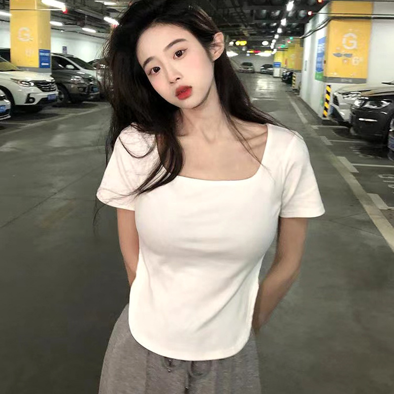 Short-sleeved T-shirt Women's Summer New Korean-style Slim-fit Casual Base Shirt Student Niche Spice Girl Tops Trendy Ins