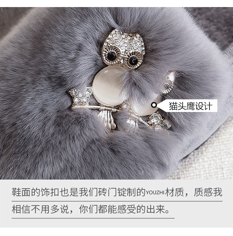 Giày lười nữ lông mềm giữ ấm cổ thấp đế bệt chống trơn trượt — Màu xám, Màu đen chi tiết 10