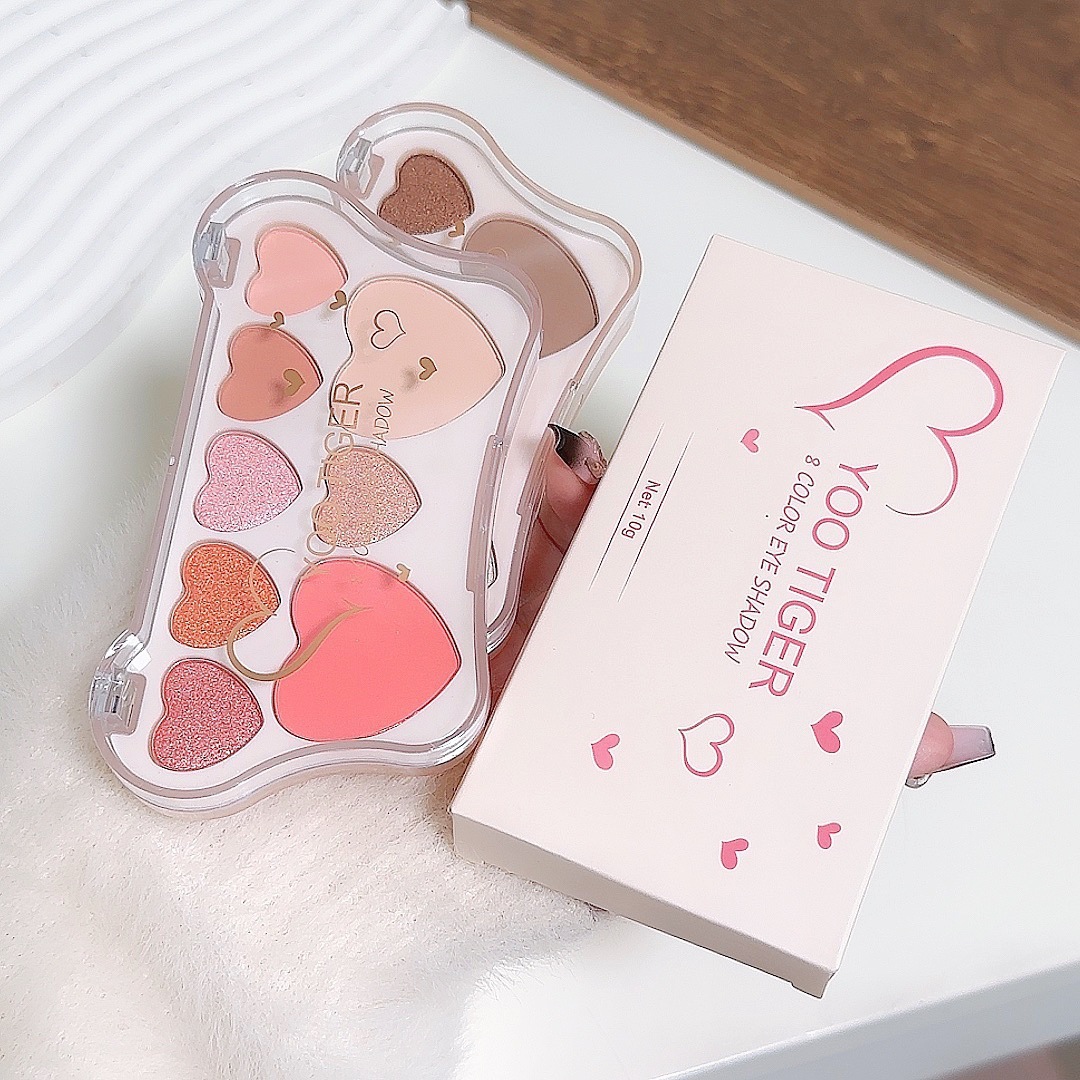 Only for Export: 8-Color Heart-Shaped Eyeshadow Palette, Blush, Highlighter, Eight-In-One Powder, Orange, Peach Color, Contouring, Earth Tones, Cross-Border
