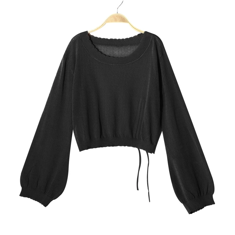 Летняя цветная вязаная блуза с длинным рукавом и oversize, с завязками
