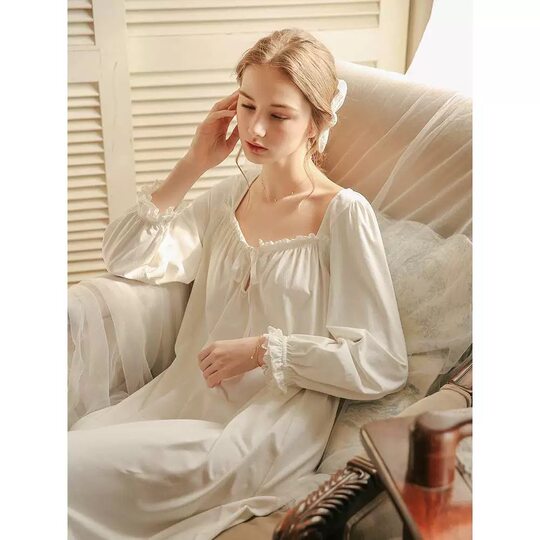 Cross-border special nightdress plus size with chest pad court style French lace long pajamas home wear Amazon hot